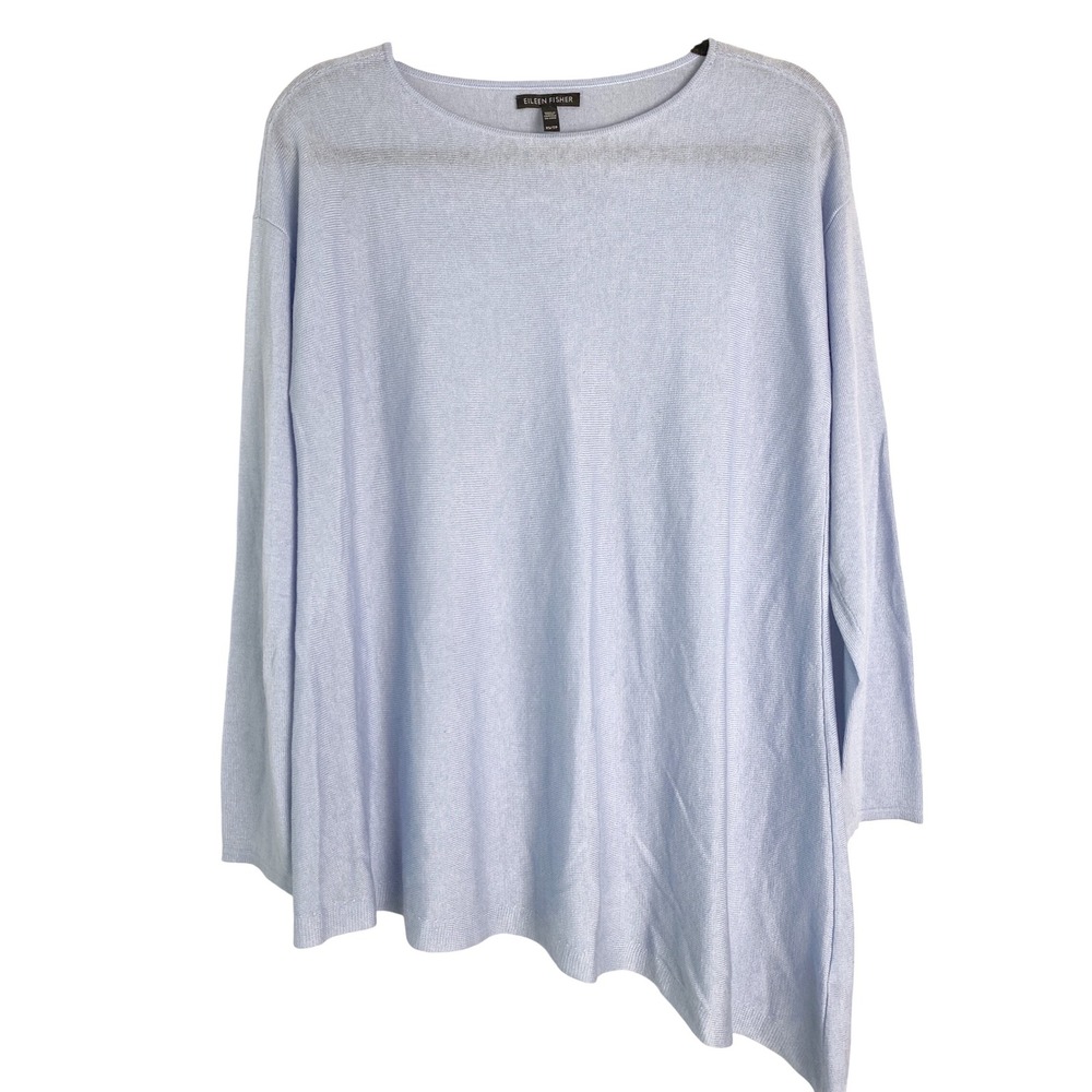 Eileen Fisher Womens Merino Wool Top XS Light Blue Asymmetrical Coastal Minimal